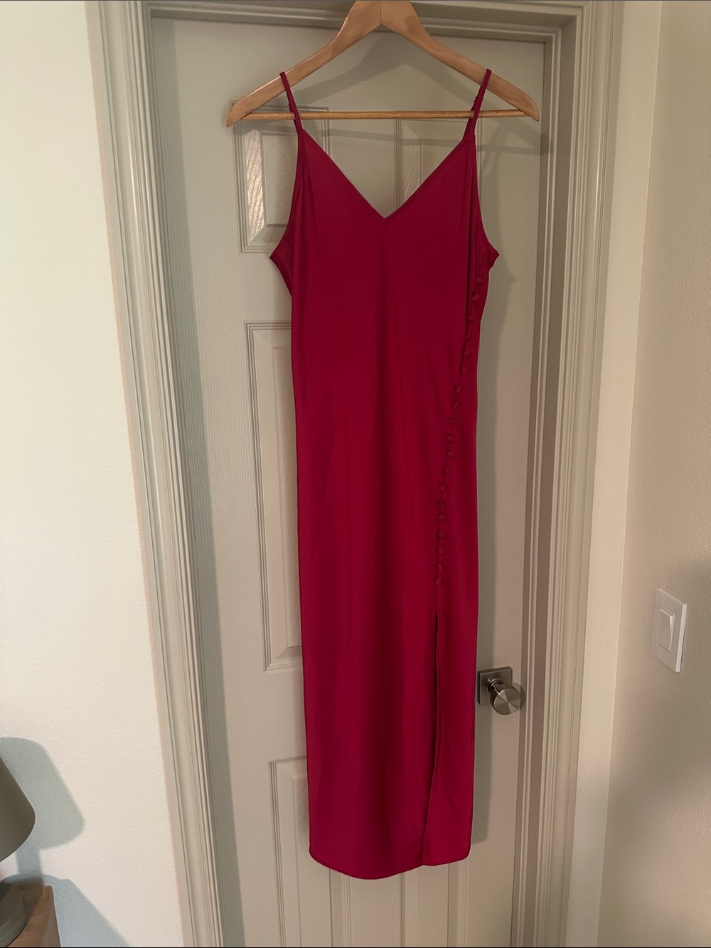Banana Republic Magenta Slip Midi Dress with Side Button Detail